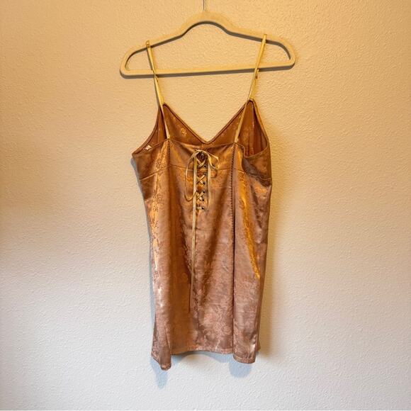 Vintage Victoria Secret 90s Gold Slip Mini Dress Womens M Corset Back Floral Y2K - Picture 6 of 12